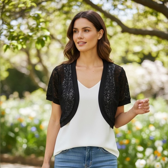 Aibrou Sweaters - Chic Black Lace Shrug NWOT